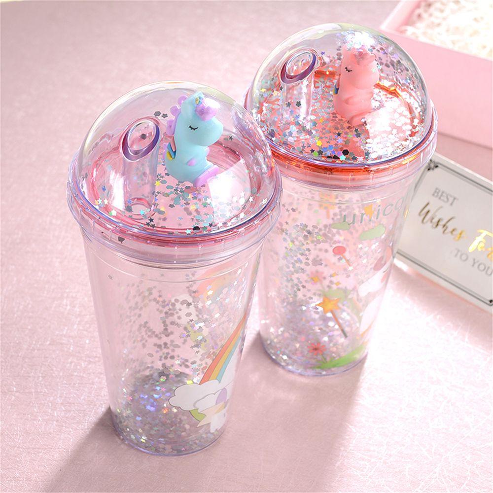 Cốc Uống Nước PISTA 450ml Hình Kỳ Lân Có Thể Tái Sử Dụng Kèm Ống Hút