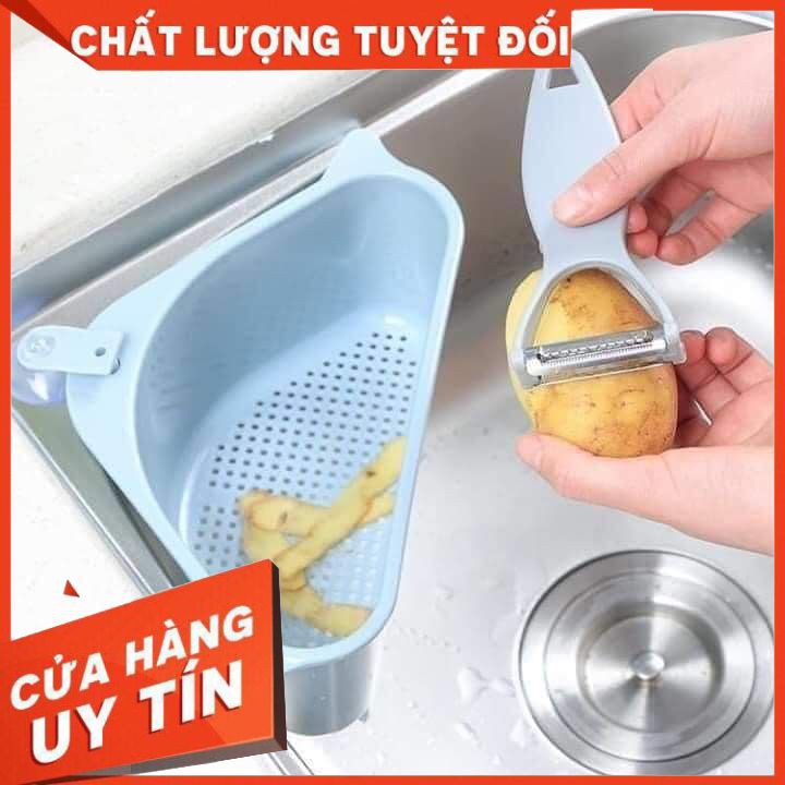 Rổ nhựa tam giác cài bồn rửa nhỏ gọn - đựng giẻ rửa bát đựng rác - có hút chân không - có lỗ thoát nước nhanh chóng