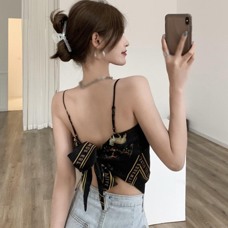 Áo Croptop Hai Dây In Họa Tiết Với Thiết Kế Hở Lưng Gợi Cảm Dành Cho Nữ