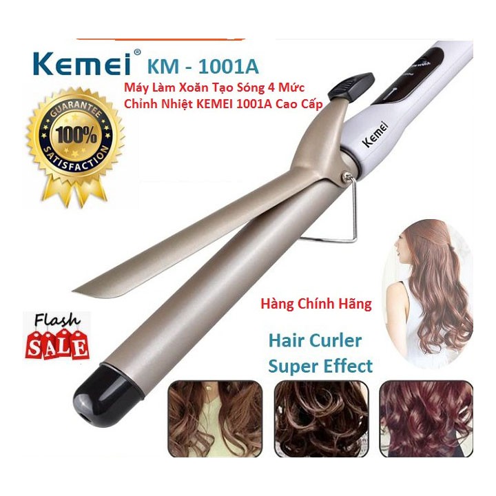 Máy làm xoăn , máy uốn tóc, máy làm tóc 4 mức chỉnh nhiệt cao cấp chính hãng kemei 1001A