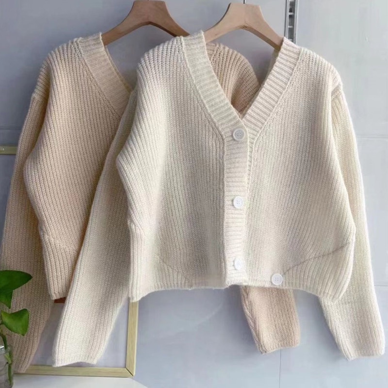 Áo Khoác Cardigan Dệt Kim Cổ Chữ V Màu Trơn Thời Trang Mùa Thu Hàng Mới Dành Cho Bạn Nữ