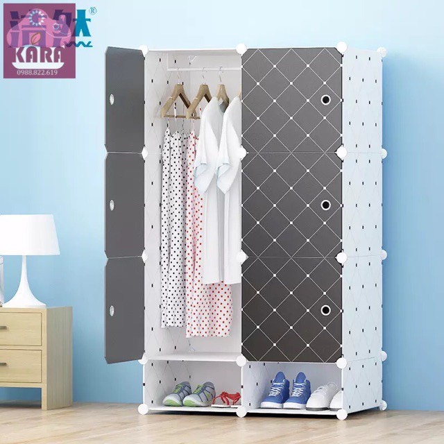TẶNG 1 MÓC CÀI SƯỜN 20K- TỦ NHỰA LẮP RÁP ĐA NĂNG 6 Ô VÀ 2 Ô GIÀY ĐỂ TREO ĐỰNG QUẦN ÁO. Tặng kèm treo đồ.