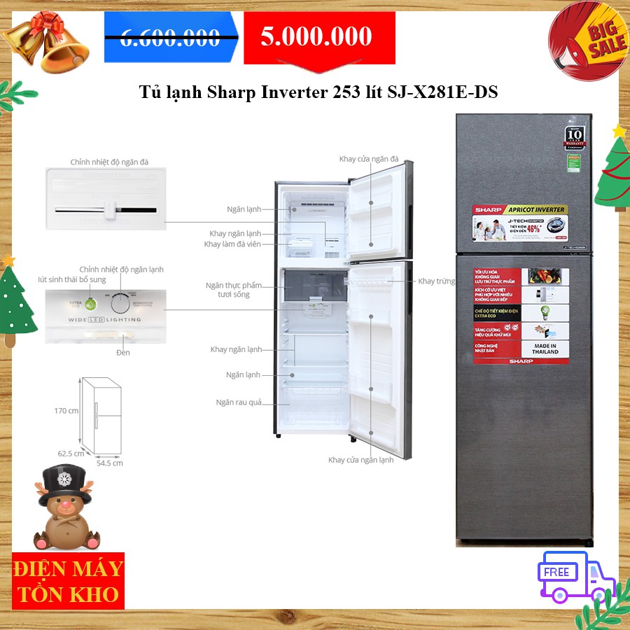 Tủ lạnh Sharp Inverter 253 lít SJ-X281E-DS (Thái)