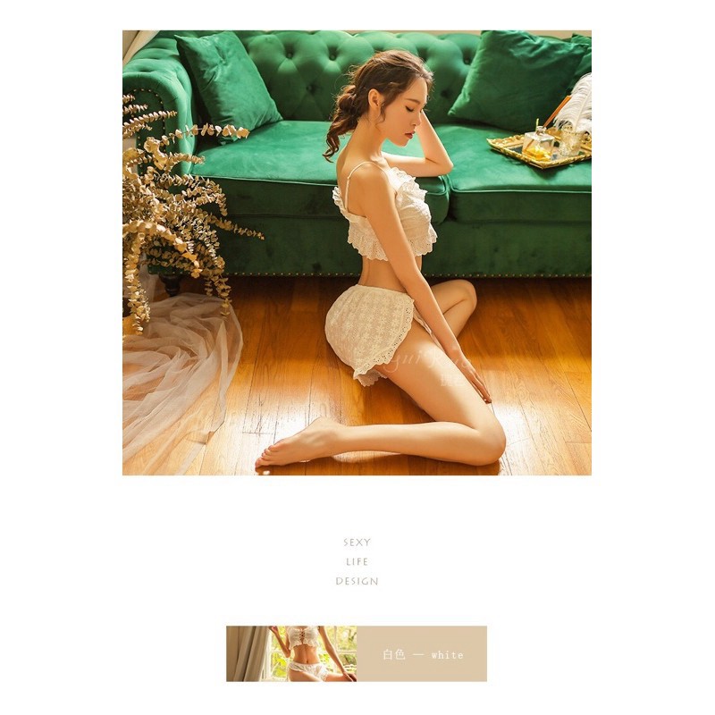 Bộ ngủ sexy, set bộ ngủ 2 dây ren hoa thêu sexy ST36