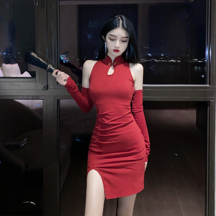 Sẵn  -Sườn xám  trẻ trung sexy hở lưng phiên bản cải tiến