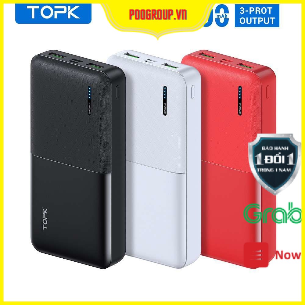 <Chính Hãng. BH 1 năm>Pin Sạc Dự Phòng TOPK I2009 20000mAh Cổng USB Kép Thiết Kế dùng được Cho Xiaomi Samsung iPhone