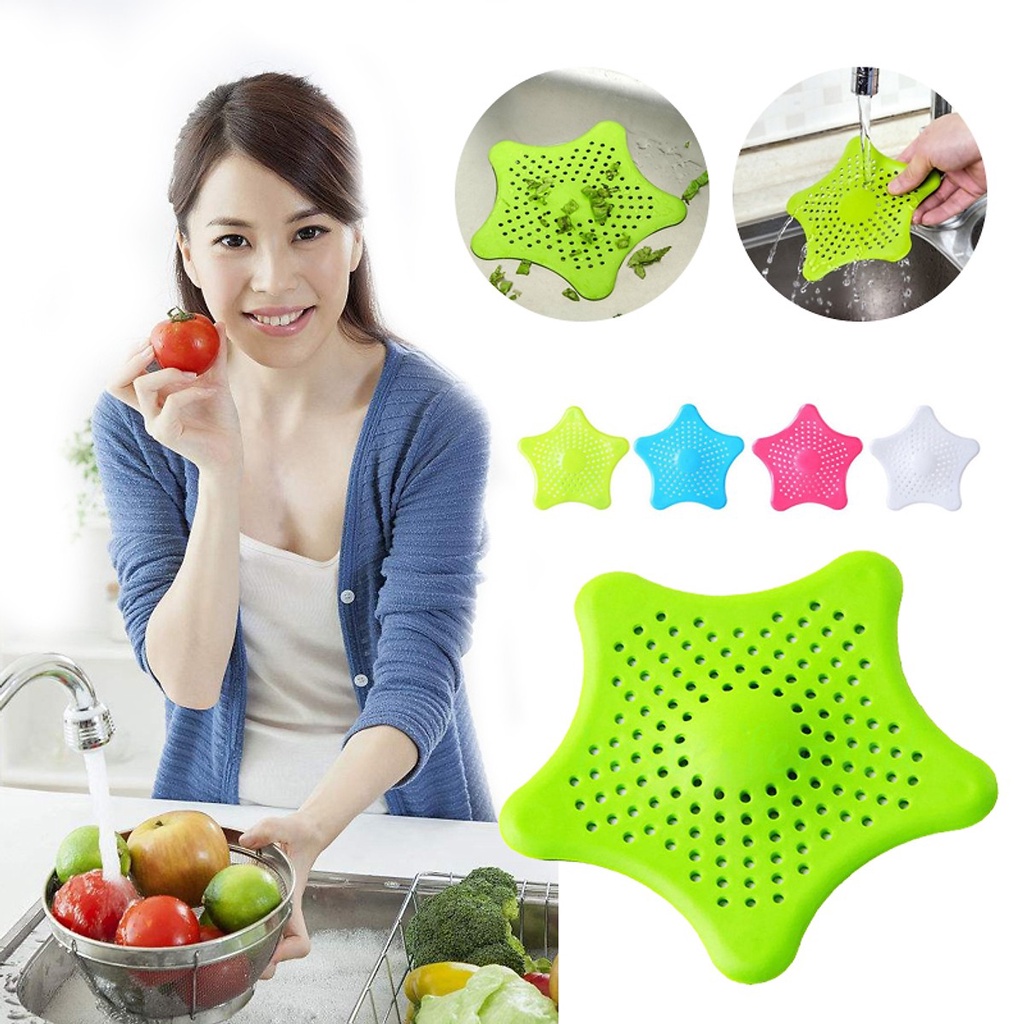 Nắp Chặn Lọc Rác Bồn Rửa Bát Hình Ngôi Sao - Miếng Đậy Silicon Chặn Lông Tóc Bồn Tắm, Rửa Mặt