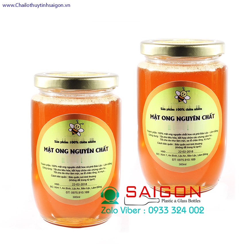 Hũ Thủy Tinh 375ml nắp thiết Vàng