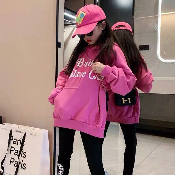 Áo khoác nỉ hoodie bé gái Con Xinh hình in chữ BATERY CLUB,thời trang thu đông dành cho bé từ 4 đến 10 tuổi