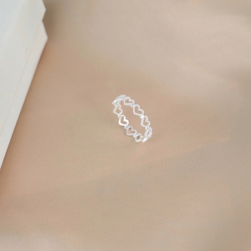 Nhẫn Bạc Ta Nữ CaoBac Silver Trơn Không Đá Đơn Giản Basic Chuỗi Tim Hở Xinh Xắn Đáng Yêu Dễ Đeo Dễ Phối Đồ