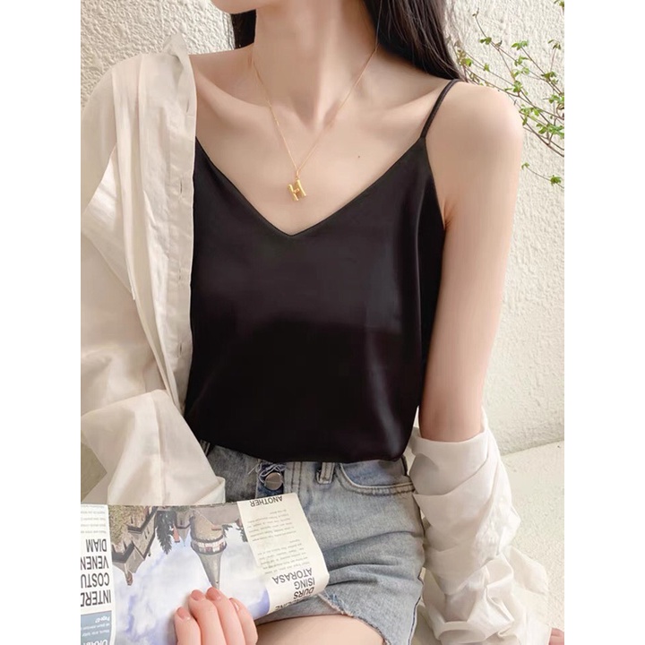 Áo 2 dây lụa hàn cao cấp KOALA, áo lụa 2 dây Vintage siêu xinh - HD04