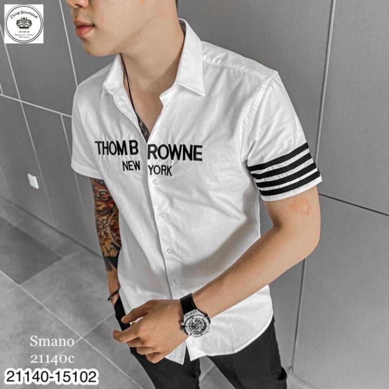 Áo sơ mi cộc nay nam Thome Browne kẻ 3 sọc tay-Sơ mi trắng nam hot hit