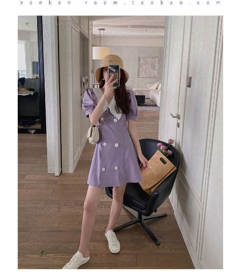 Đầm Tay Ngắn Cổ Chữ V Màu Tím Thời Trang Cho Nữ | BigBuy360 - bigbuy360.vn