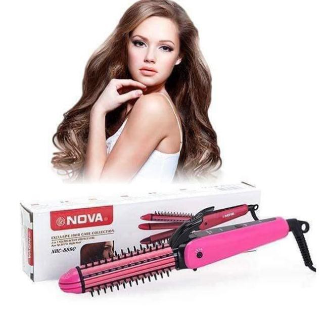 MÁY UỐN TÓC 3 IN 1 SIÊU HÓT-  LƯỢC ĐIỆN NOVA 3 IN 1 ( LÀ TÓC - DẬP XÙ - LÀM XOĂN )