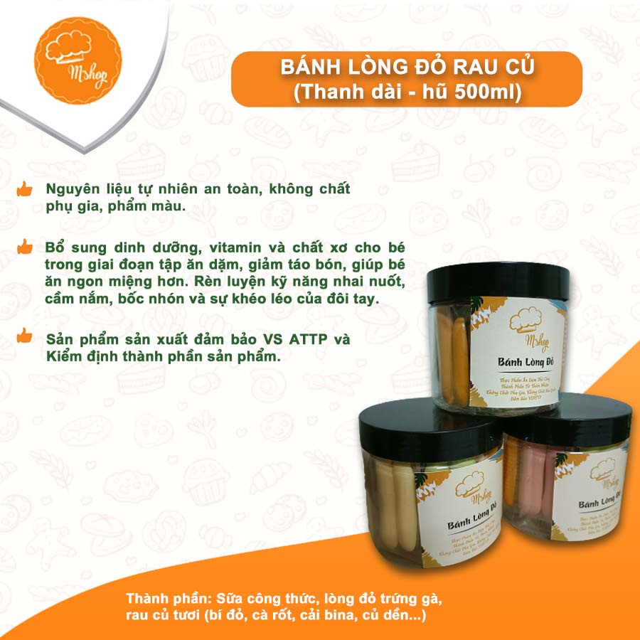 Bánh ăn dặm cho bé - Bánh handmade M'shop cho bé từ 5-6 tháng (dạng thanh dài)