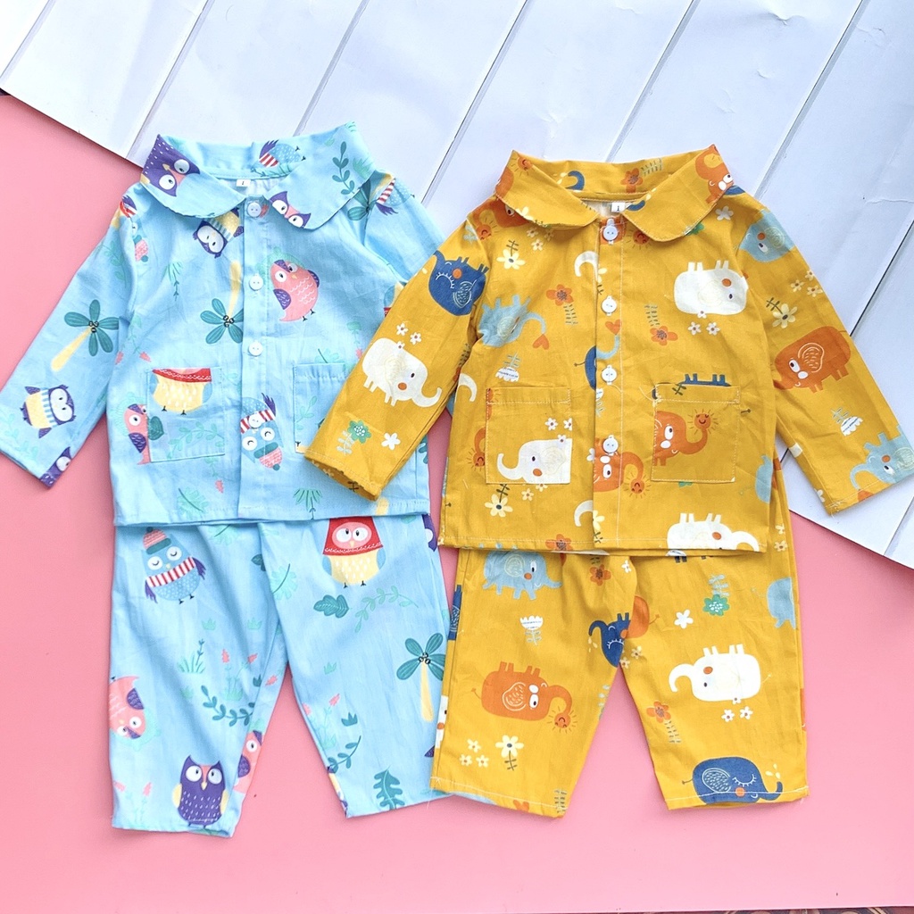 Set quần áo trẻ em bộ đồ ngủ pijama thô lụa cho bé trai bé gái dài tay thoáng mát size từ  6-18kg GELU KIDS-GLB010