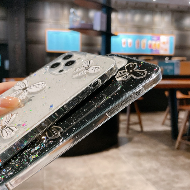 Ốp Điện Thoại Epoxy Kim Cương 3D 4 Nơ Cho iP 12 12MINI 12PROMAX 13 13MINI 13PRO 13PROMAX