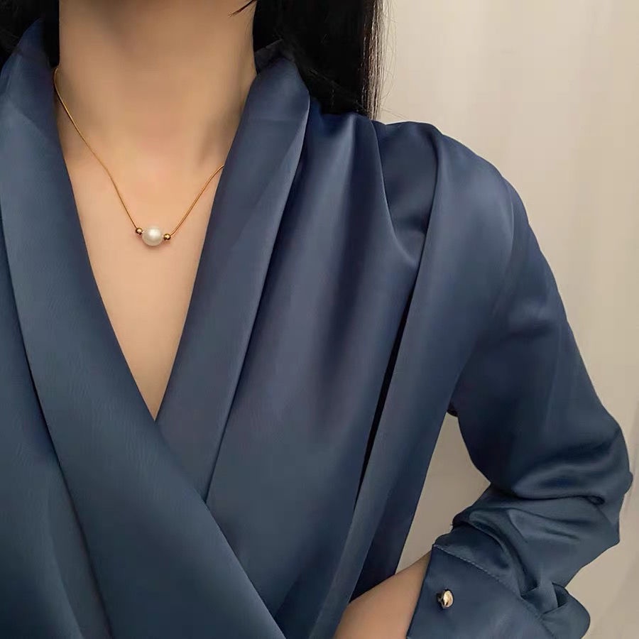 Dây chuyền thép titan mạ vàng 18k đính ngọc trai thời trang cho nữ