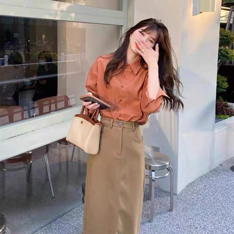 Set Áo Sơ Mi Và Chân Váy Ôm Eo Cao Cấp Thời Trang Mùa Xuân Cho Nữ
