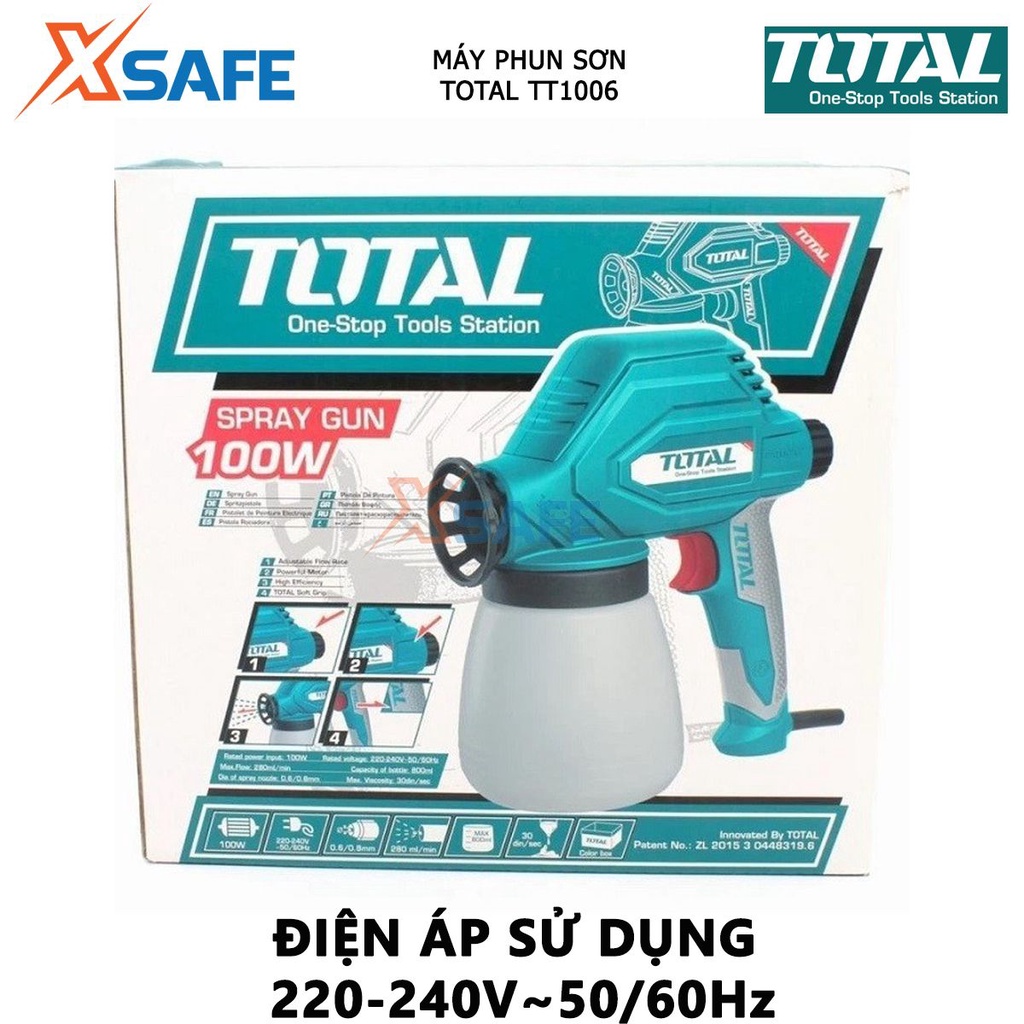 Máy phun sơn TOTAL TT1006 Súng phun sơn điện thế 220-240V, nhựa cao cấp khả năng cách điện cao, đảm bảo an toàn