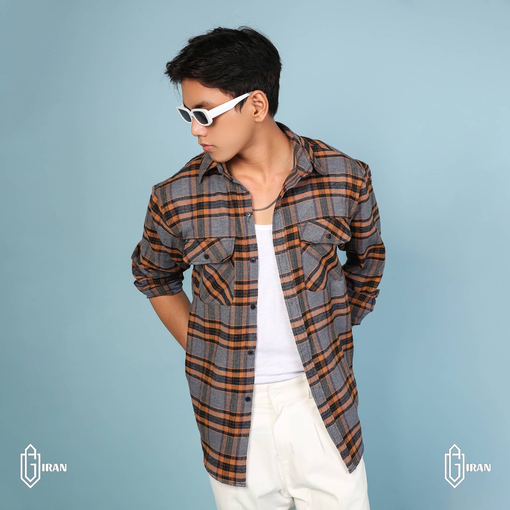 ÁO FLANNEL SƠ MI KARO NAM DÀI TAY THOÁNG MÁT MÀU NÂU | GIRAN