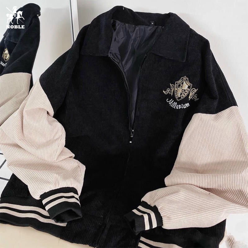 [Freeship] Áo khoác nữ vải nhung style Unisex bomber chữ 2000 mẫu mới chất vải tốt thời trang NOBLE TP074