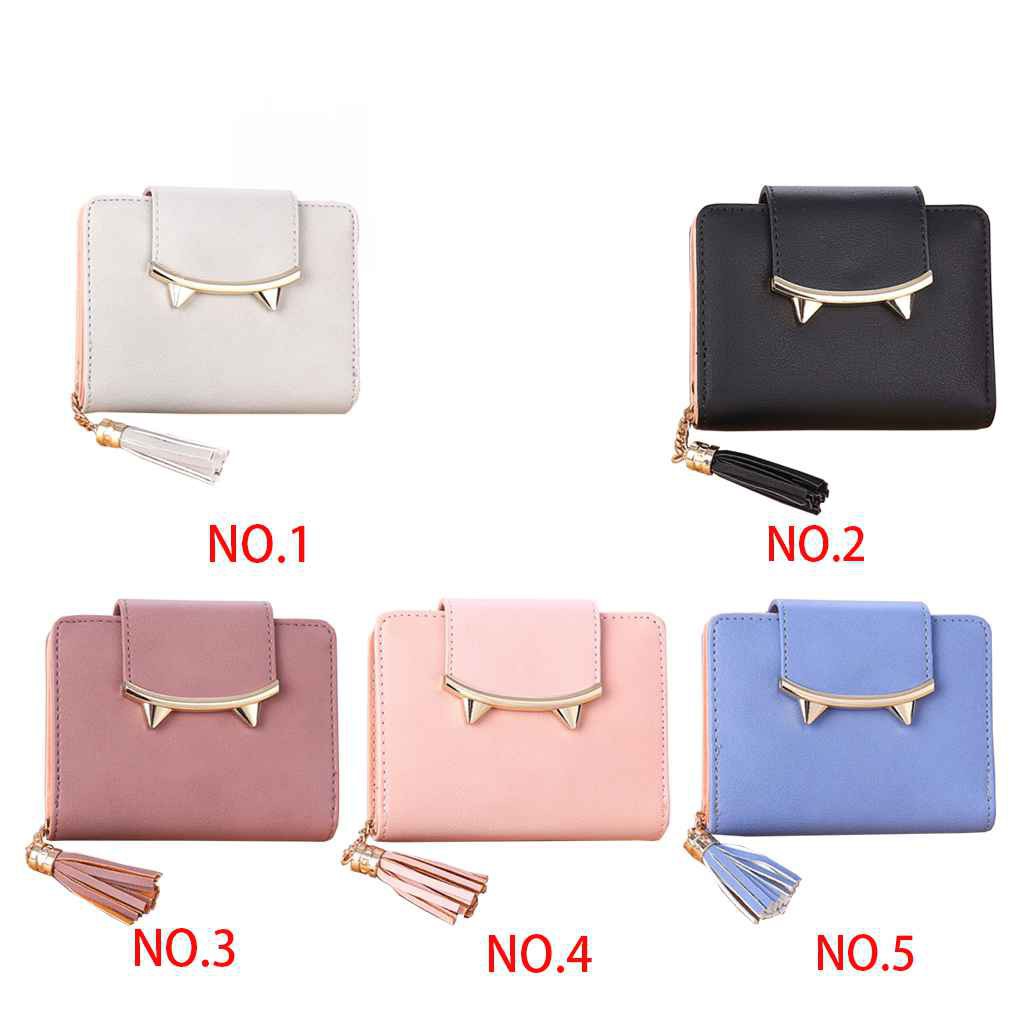 Ví nữ da PU gập 3 đính tua rua