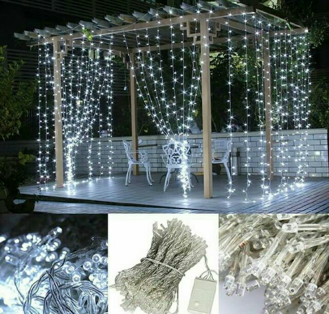 Dây đèn LED thả mành rèm trang trí nháy 3x2m 3x3m, nhiều chế độ nháy sáng