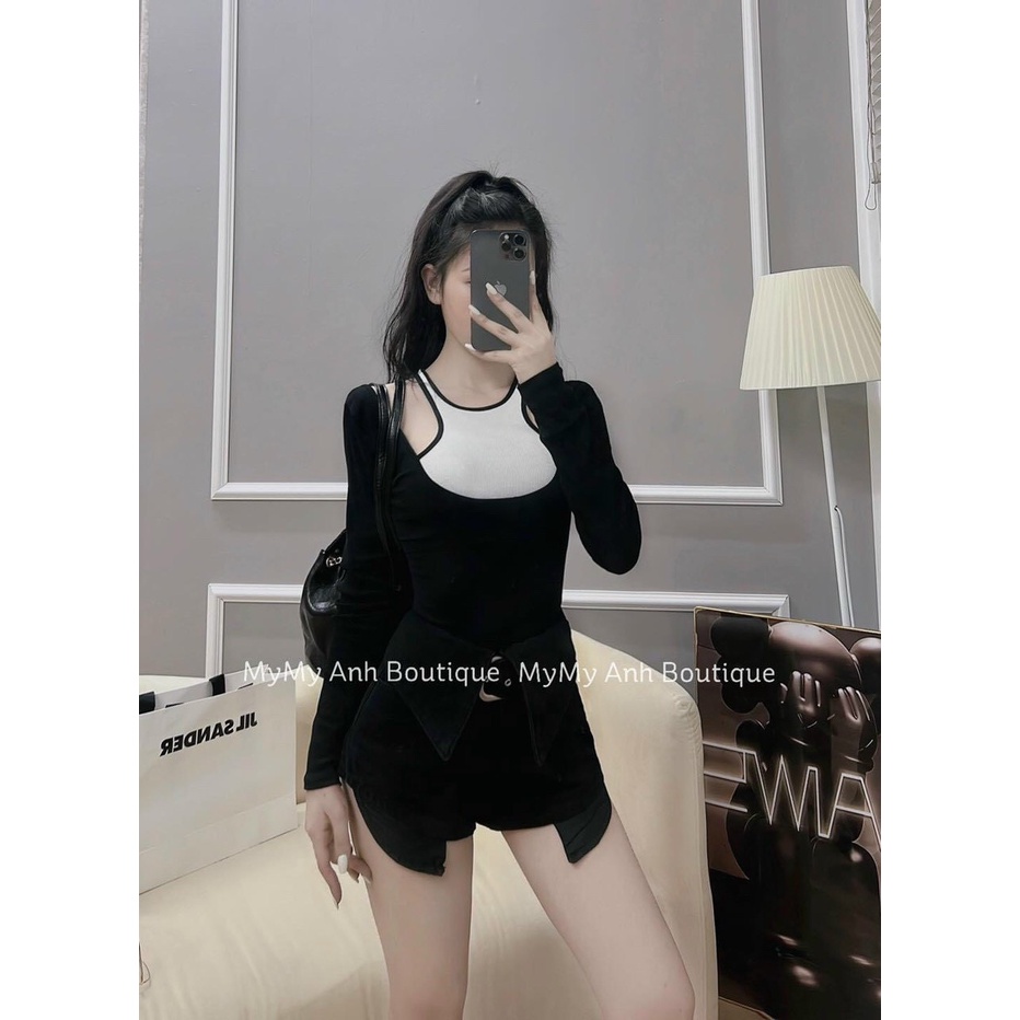 áo thun gân tay dài kiểu xẻ vai hot