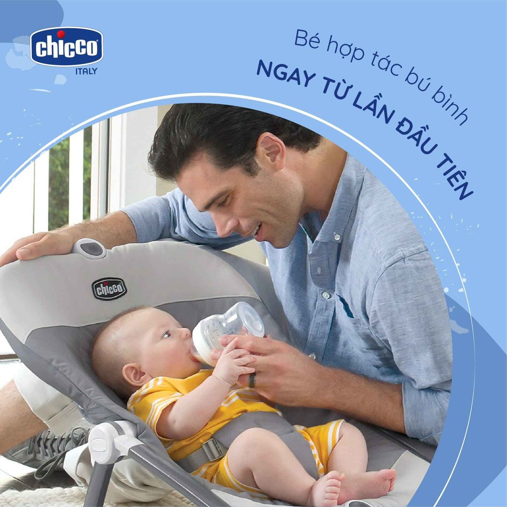 Combo Bình sữa Chicco núm nghiêng Pisa Natural Feeling 0M+ 150ml + Núm ty Chicco nghiêng Pisa dòng chảy trung bình 2M+