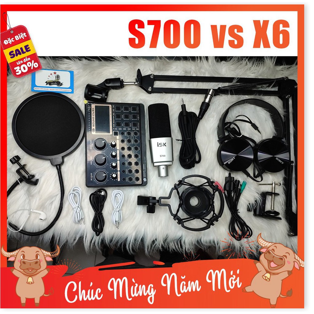 [tặng full phụ kiện] Combo Mic Thu Âm S700 + SoundCard X6 + full phụ kiện livestream karaoke thu âm xịn chuẩn xịn giá si