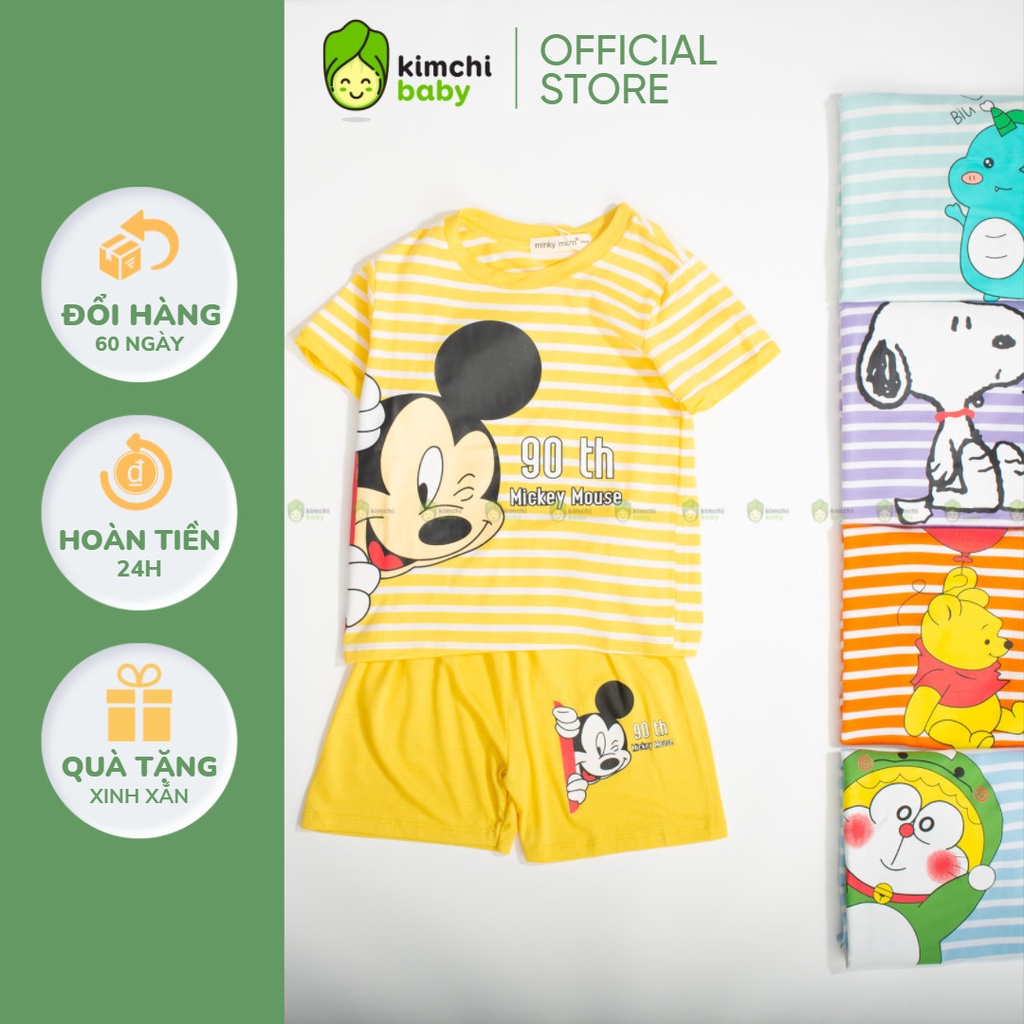 [SIZE ĐẠI] Đồ Bộ Bé Gái, Bé Trai Minky Mom Vải Thun Lạnh Hoạ Tiết Mickey Kẻ Ngang, Bộ Cộc Tay Mặc Nhà Cho Bé MKM2209