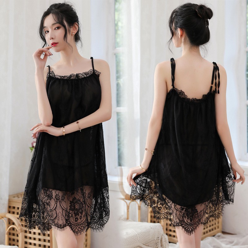 Đồ Ngủ Nữ💖FREESHIP💖Váy Ngủ Hai Dây Phối Ren Cao Cấp{Tặng kèm quần Lót}(5174)