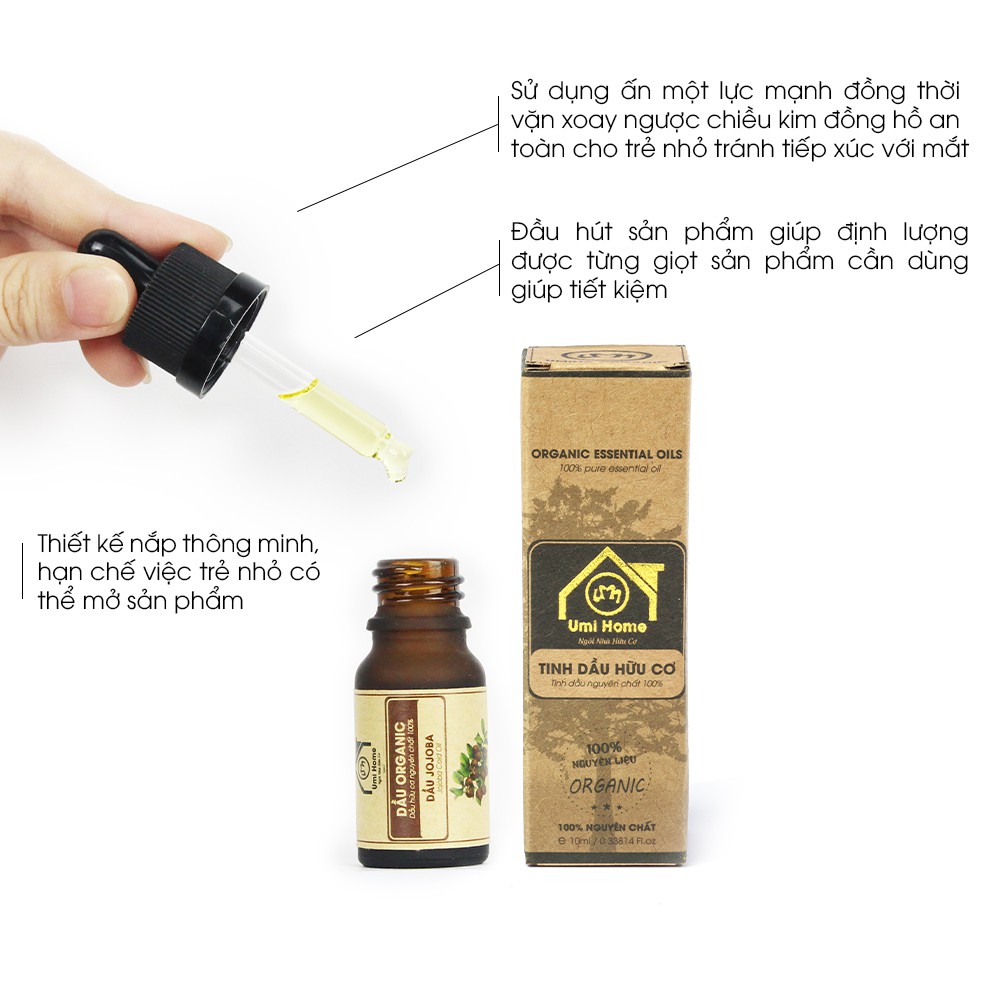 Dầu Jojoba hữu cơ UMIHOME nguyên chất - Dưỡng sáng da, cân bằng độ ẩm da, chống oxi hóa lão hóa, nếp nhăn, ngừa thâm mụn