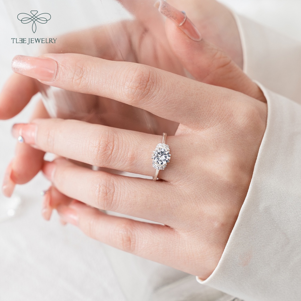 Nhẫn bạc nữ TLEE ổ đá 6 chấu lấp lánh bản to NCJ A0188