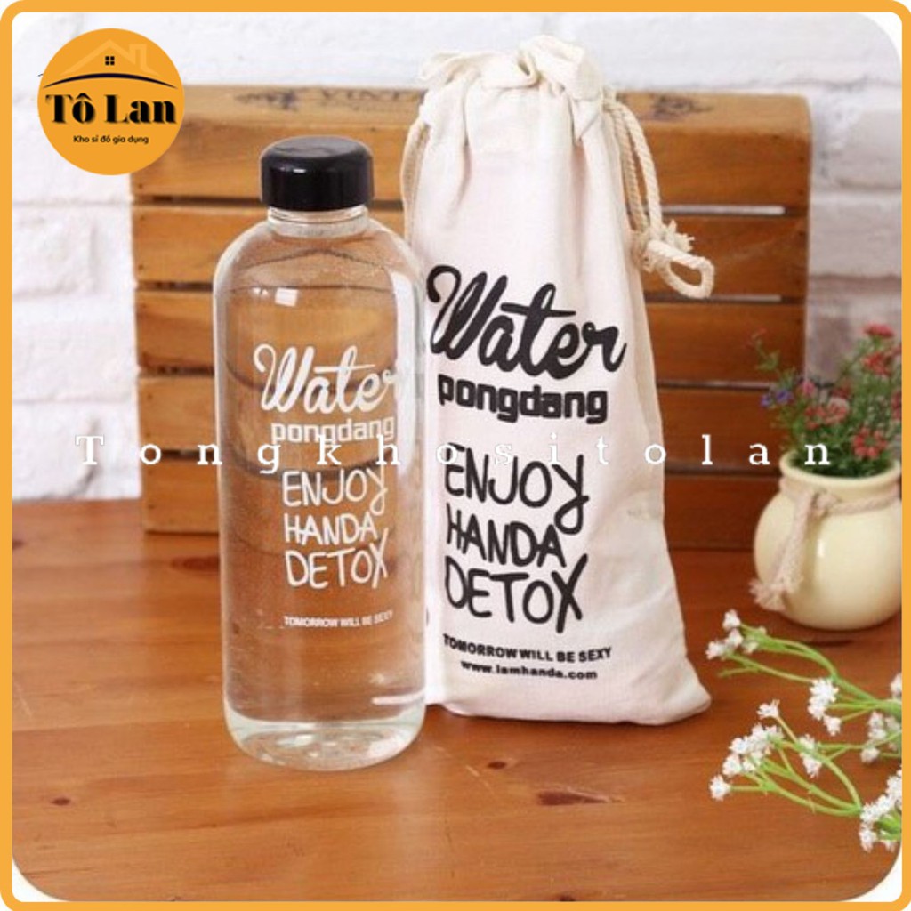 Bình Nước Detox Pong Dang 1000ml Tặng Kèm Túi Vải Vintage Tiện Lợi