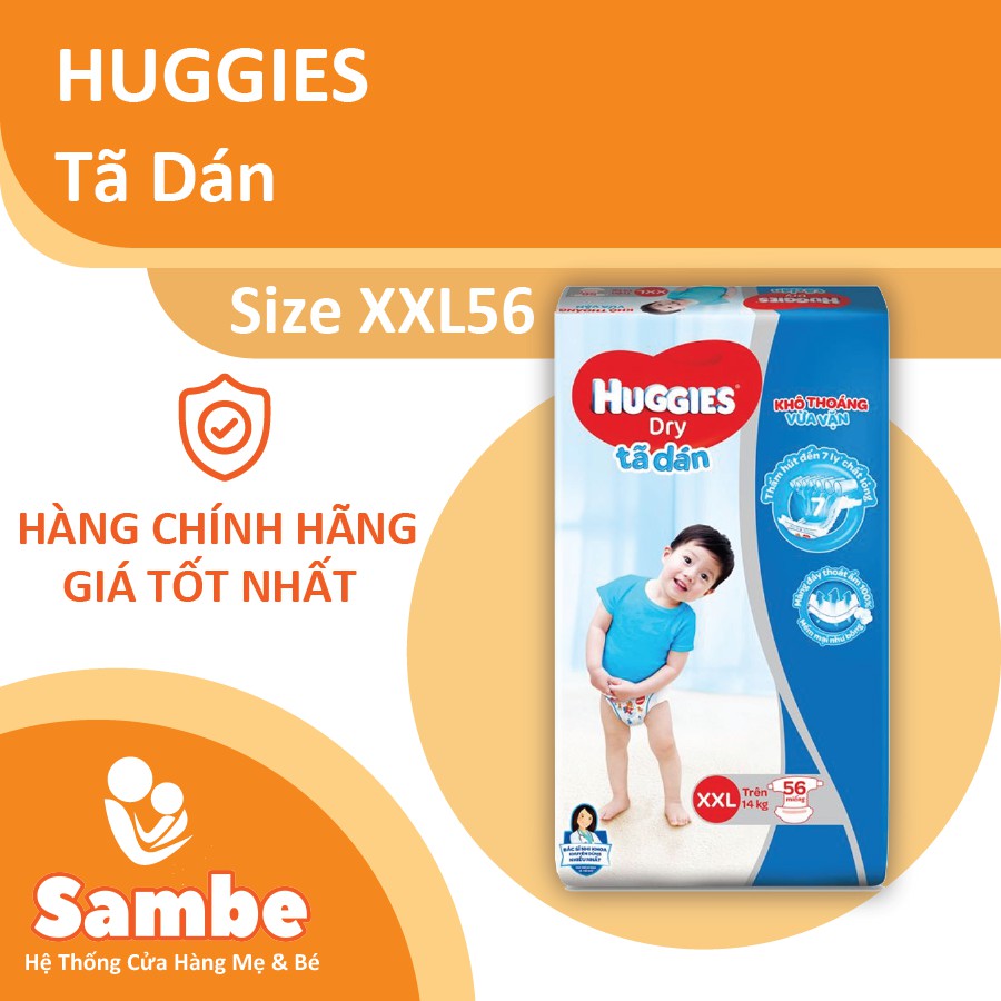 Tã Dán Huggies Size XXL 56/ XL 62 Miếng - Hàng Chính Hãng