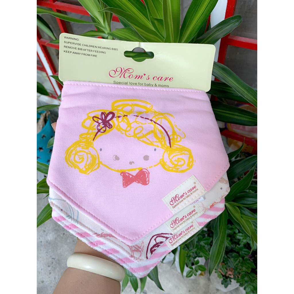 Set 3 Yếm cổ tam giác chất đẹp dày dặn cho bé 0-4 tuổi cúc bấm tiện lợi đủ họa tiết đáng yêu, Set MOmcare