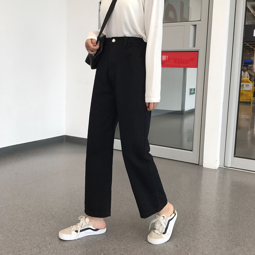 [SẴN] Quần Jeans ống rộng nữ lưng cao Ulzzang Quảng Châu QDJ54