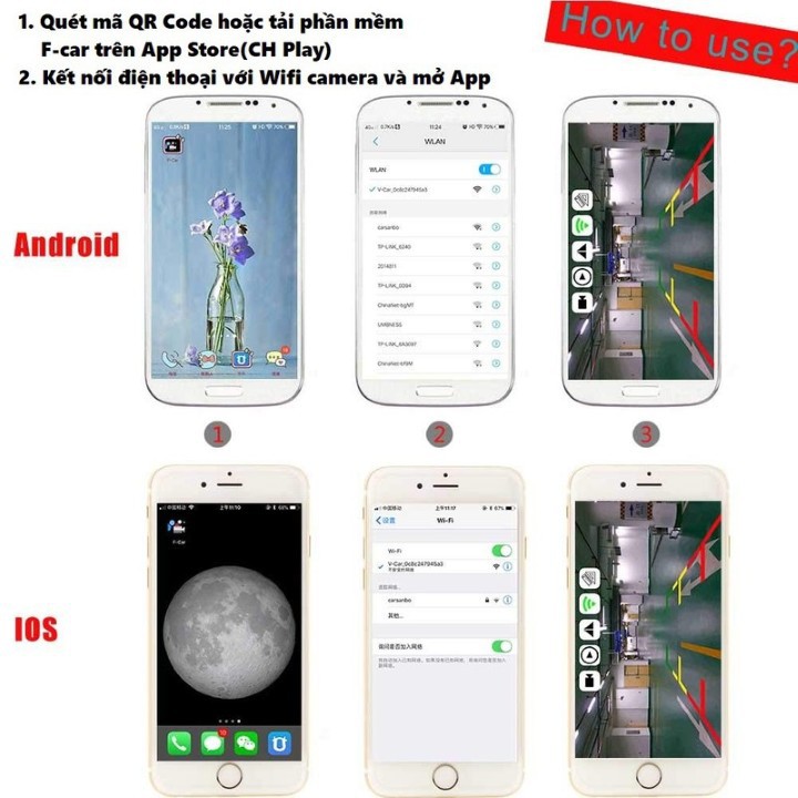 CAMERA LÙI CHO Ô TÔ CÓ WIFI XEM TRỰC TIẾP TRÊN ĐIỆN THOẠI - LẮP ĐẶT BÊN HÔNG ĐUÔI XE ĐIỂM MÙ