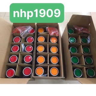 Hộp 10 Cái nút nhấn nhả phi 22 có đèn viền nhôm MRX-RM1D0 (G,R,Y) Hanyoung nux