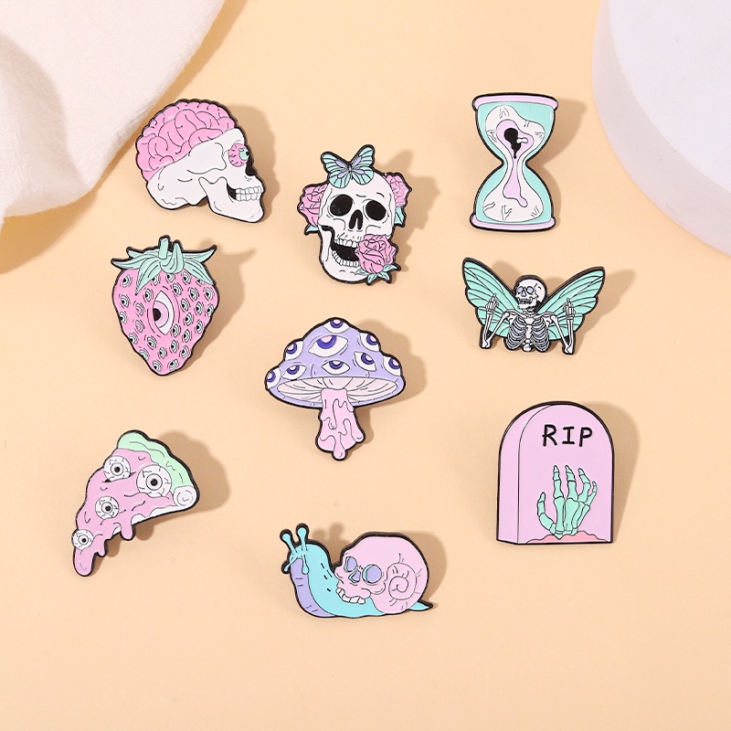 Ghim cài áo QIHE JEWELRY hình đầu lâu/ ốc sên/ bướm phong cách punk dành cho bạn bè