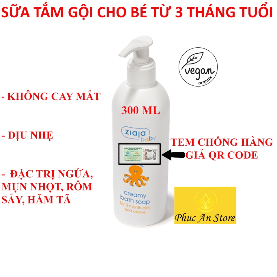 Sữa tắm trẻ em, sữa tắm gội cho bé, sữa tắm cho bé, tắm gội 2in1 ZIAJA Baby 300ml
