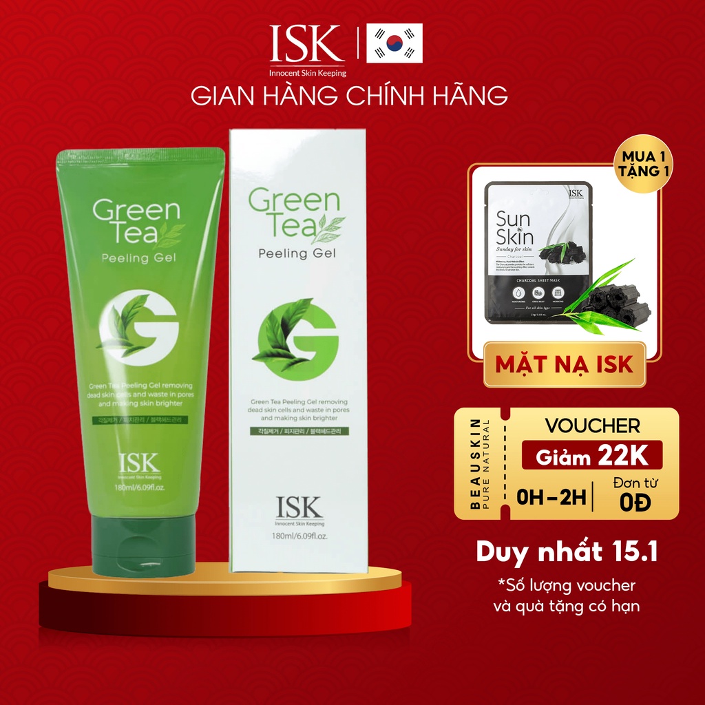 Tẩy Tế Bào Chết Dạng Gel ISK Green Tea Peeling Trà Xanh Làm Sạch, Dưỡng Ẩm Cho Da Dung Tích 180ml