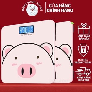 Cân sức khỏe điện tử hình heo hồng, mặt kính cường lực trọng lượng tối đa 200kg, độ chính xác tuyệt đối, 1 lần sạc dùng