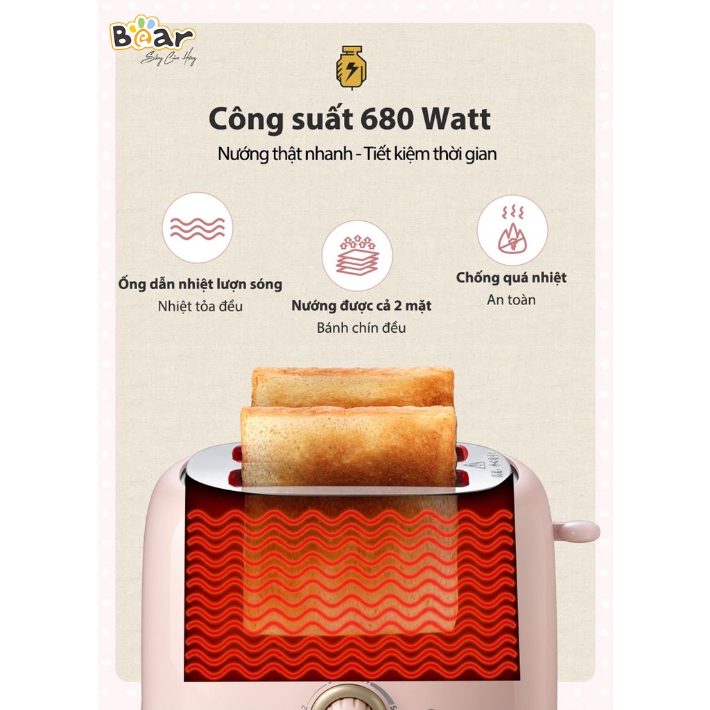 Máy nướng bánh mì sanwich Bear 2 khe nướng với 6 cấp độ chống quá nhiệt nướng đều không cháy Gia dụng Bear Tuli Mart