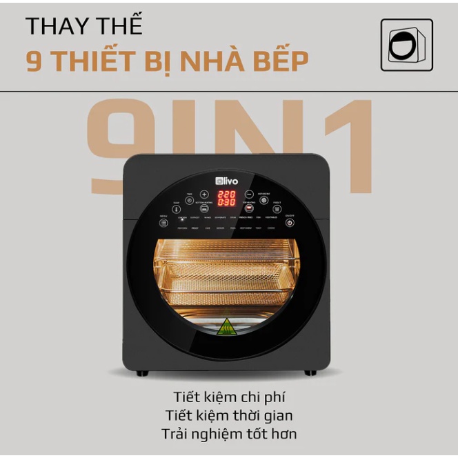 Nồi Chiên Không Dầu OLIVO AF15 Thương Hiệu Mỹ, 16 Chức Năng, Dung Tích 15L, Công Suất 2000W - Hàng Chính Hãng