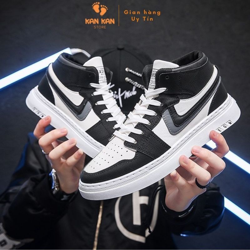 Giày Thể Thao Sneaker Nam KA056 Giầy Cổ Cao Đen Trắng Thời Trang Bản Đẹp Đế Thoáng Êm KanKanStore