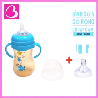 (tặng 1 ty) Bình sữa cổ rộng kèm tay cầm Babuu Baby Nhật Bản