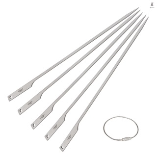 Set 5 que dẹt titan 10 inch nướng xiên que thịt BBQ dã ngoại sân sau ngoài trời có vòng dây